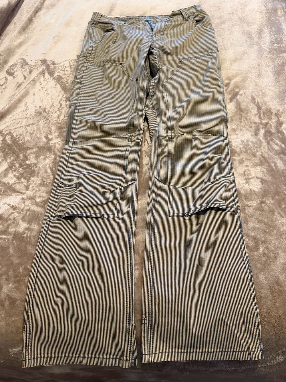Dovetail Workwear Carpenter Pant. Sz 6/34. Pinstripe Navy & Cream.